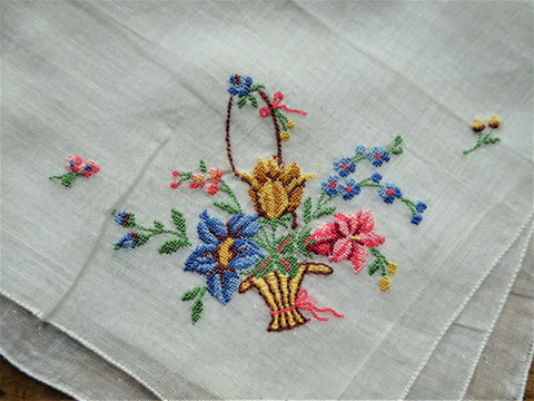 GORGEOUS Vintage Petit Point Handkerchief Hanky Finest Workmanship Hankie, Hand Embroidery,Perfect For Bride, Collector of Vintage Hankies