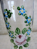 Beautiful Antique Hand Painted Glass Vase Lovely Hand Enamel Painted Pink Rose and Flowers Perfect Vanity Boudoir Shabby Chic Cottage Decor