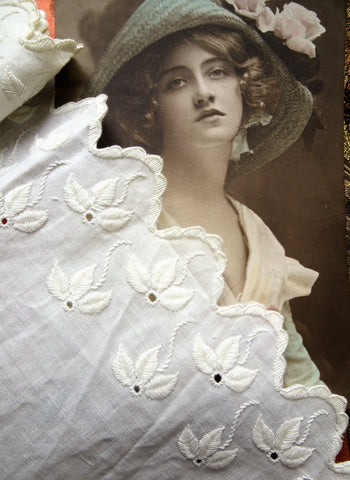 Antique French White On White Embroidered Trim,Heirloom lace,For Dolls Christening Gowns Bridal, Journals, Fine Crafts,Collectible Vintage Lace
