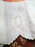 Antique French White On White Embroidered Fleur-de-lis Flounce Trim,Heirloom lace,For Dolls Christening Gowns Bridal, Journals, Fine Crafts,Collectible Vintage Lace