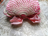 PRETTY Vintage Pin Cushion, Heart Shape Pink Satin and Crochet, Sewing Room Décor, Collectible Pincushions