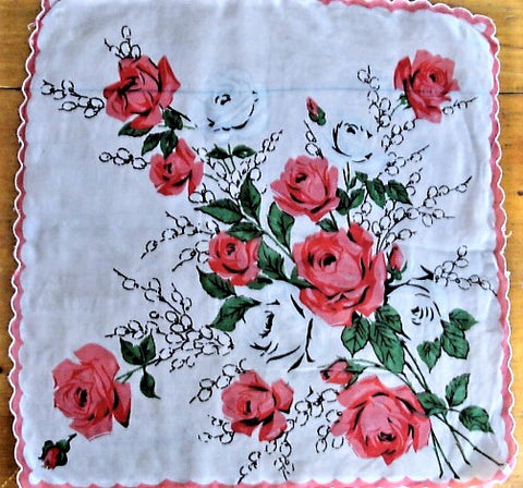 BEAUTIFUL 50s Sheer ROSES Hankie Hanky Handkerchief Collectible Vintage Hankies
