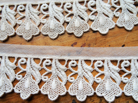 STRIKING Antique French Lace Cuffs, Raised Embroidery Work,Heirloom Sewing, Never Used,Collectible Vintage Lace