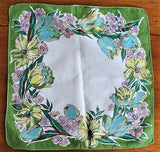 1950s BEAUTIFUL Vintage Printed Hanky Hankie Handkerchief Lush Flowers Frame It Give As Gift Collectible Printed Hankies