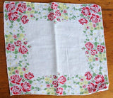 LOVELY Vintage Floral Printed Hanky Handkerchief Pink Roses Collectible Hankies