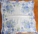 LOVELY Vintage Floral Printed Hanky Handkerchief Baby Blue Flowers Perfect To Frame or Give As Gift Collectible Printed Hankies