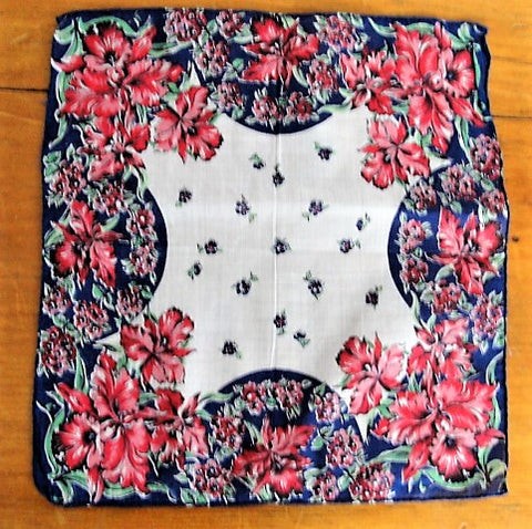 1950s COLORFUL Vintage Printed Hanky Handkerchief Perfect To Frame or Give As Gift Collectible Printed Hankies