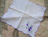 RESERVED LOVELY Vintage Embroidered SWISS Floral Handkerchief Hanky Sweet Pansy Flowers, Pansies Special Bridal Wedding Hankie, Collectible Hankies