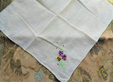 RESERVED SO PRETTY Floral Embroidered Hankie,Vintage Handkerchief,Pansy Embroidery,Wedding Bridal Hanky Gifts,Collectible Hankies