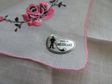 PRETTY Floral Embroidered Hankie,Vintage Handkerchief,Pink Roses, Flowers Embroidery,Wedding Bridal Hanky Gifts,Collectible Hankies