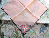 BEAUTIFUL French Art Deco Hand Embroidered Hanky, Unusual, Exceptional Hand Embroidery Work,Lovely Vintage Hankie,Handkerchief,Wedding Bridal Hanky Collectible Hankies