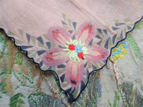 BEAUTIFUL French Art Deco Hand Embroidered Hanky, Unusual, Exceptional Hand Embroidery Work,Lovely Vintage Hankie,Handkerchief,Wedding Bridal Hanky Collectible Hankies