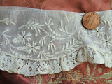 RESERVED BEAUTIFUL Antique French White On White Embroidered Flounce Trim,Heirloom lace,For Dolls Christening Gowns Bridal, Journals, Fine Crafts,Collectible Vintage Lace