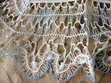 GORGEOUS Antique Hanky, Linen and Hairpin Lace Edge Fancy Bridal Handkerchief, White and Blue Lace Hankie, Collectible Lace Hankies