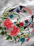 VINTAGE Silk Cushion Cover Textile Chinese Embroidered Flowers and Bird, Elegant Early 60s Oriental Asian Decor, Collectible Embroidery