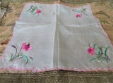 RESERVED BEAUTIFUL Antique Embroidered Silk Handkerchief Hanky,Perfect For Bride,Special Wedding Hankie,Collectible Vintage Hankies