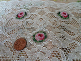 VINTAGE French Lace Centerpiece,Doily,Tray Cloth,Embroidery on Netted Lace, Embroidered Rose Inserts,French Chateau Decor