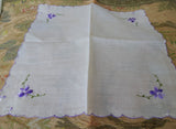 PRETTY Hand Embroidered Vintage Hanky, Purple Violet Flowers, Handkerchief,Hankie,Collectible Vintage Hankies