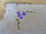 PRETTY Hand Embroidered Vintage Hanky, Purple Violet Flowers, Handkerchief,Hankie,Collectible Vintage Hankies