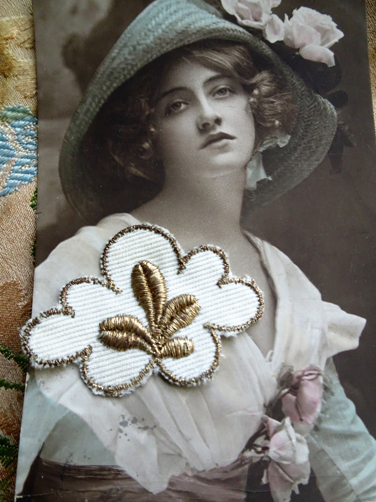 RESERVED BEAUTIFUL Vintage FRENCH Applique Rich Gold Metallic Embroidery Flower For Fine Sewing,Crafts, Projects, Flapper Hats ,Clothing Gatsby Era