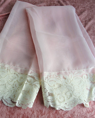 Late 1950s Early 60s Boudoir PINK Curtains, Lace Edge Pair of Pink Chiffon Curtains,26 inches by 23 inches, Shabby Chic,French Cottage Decor,Vintage Linens