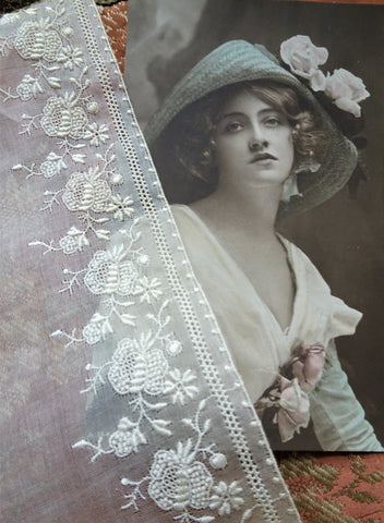 1920s Lovely Antique Swiss Organdy Embroidered Lace, Doll Size, Salesmans Sample, Bridal, Flapper Era,Downton Abbey, Gatsby ,Collectible Trims