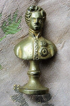 Antique Victorian FIGURAL Brass Writers Seal, Wax Seal, Sceau Duke of Wellington Napoleonic Monogram Seal Lovely Addition or Gift