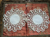 Beautiful VICTORIAN Linen and Lace Pair of Doilies, Each Doily With Wide Intricate Lace, Decorative Vintage Linens