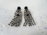 GLAMOROUS Vintage Long Drop Earrings,Blue Sapphire Glass Rhinestones,Signed Vintage Jewelry,Dangling Earrings,Collectible Vintage Jewelry
