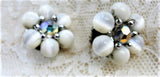 1950s VINTAGE Glowing Silvery White Moonglow Earrings In A Silver Tone Setting Moonstone Cats Eye Look Cluster Clip Ons Clip Earrings Collectible Costume Jewelry