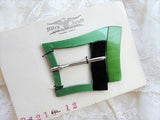 FANTASTIC Art Deco 3 Tone Bakelite Vintage 30s Belt Buckle, Original Display Card, 30s Dress Sewing Notions, New Old Stock, Early Plastic, Black Greens Art Deco Collectible Sewing Notion