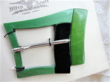 FANTASTIC Art Deco 3 Tone Bakelite Vintage 30s Belt Buckle, Original Display Card, 30s Dress Sewing Notions, New Old Stock, Early Plastic, Black Greens Art Deco Collectible Sewing Notion