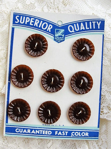 FAB Vintage 1930s Buttons, Set of 8, Bakelite Early Plastic, New Old Stock, Original Display Card Collectible Vintage Buttons