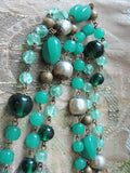 Beautiful Antique Art Deco GLASS BEAD NECKLACE,Flapper Style Long Length Necklace,Green Colors,Chrysoprase, Emerald,Jade,Pearl, Glass Beads,Antique Czech Glass,Collectible Vintage Jewelry