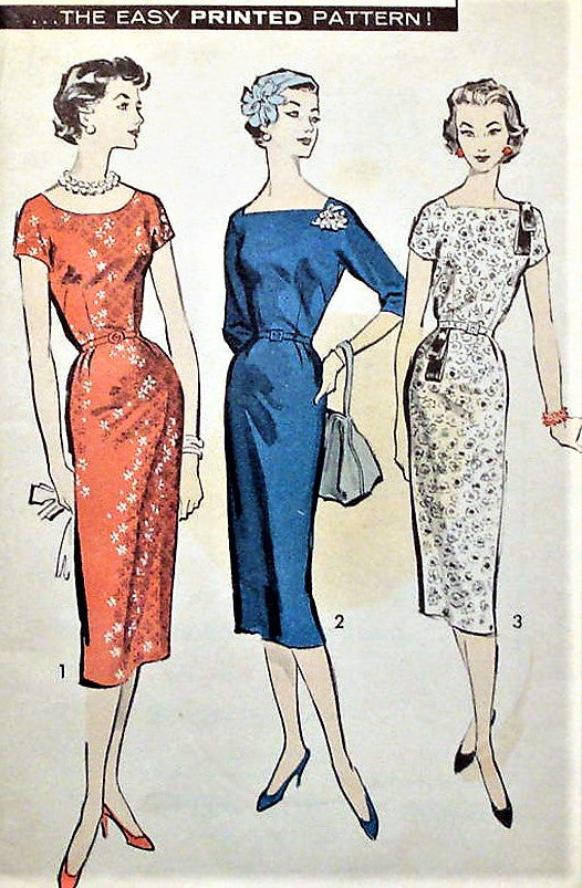 1950s Sheath Wiggle Dress Pattern Advance 8617 Three Versions Day or E  A  Vintage shop