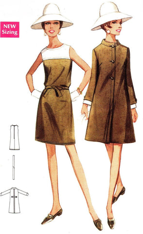1960s MOD Dress and Coat Pattern BUTTERICK 4741 Slightly A Line Design Day or Dinner Party Ensemble Bust 38 Vintage Sewing Pattern UNCUT