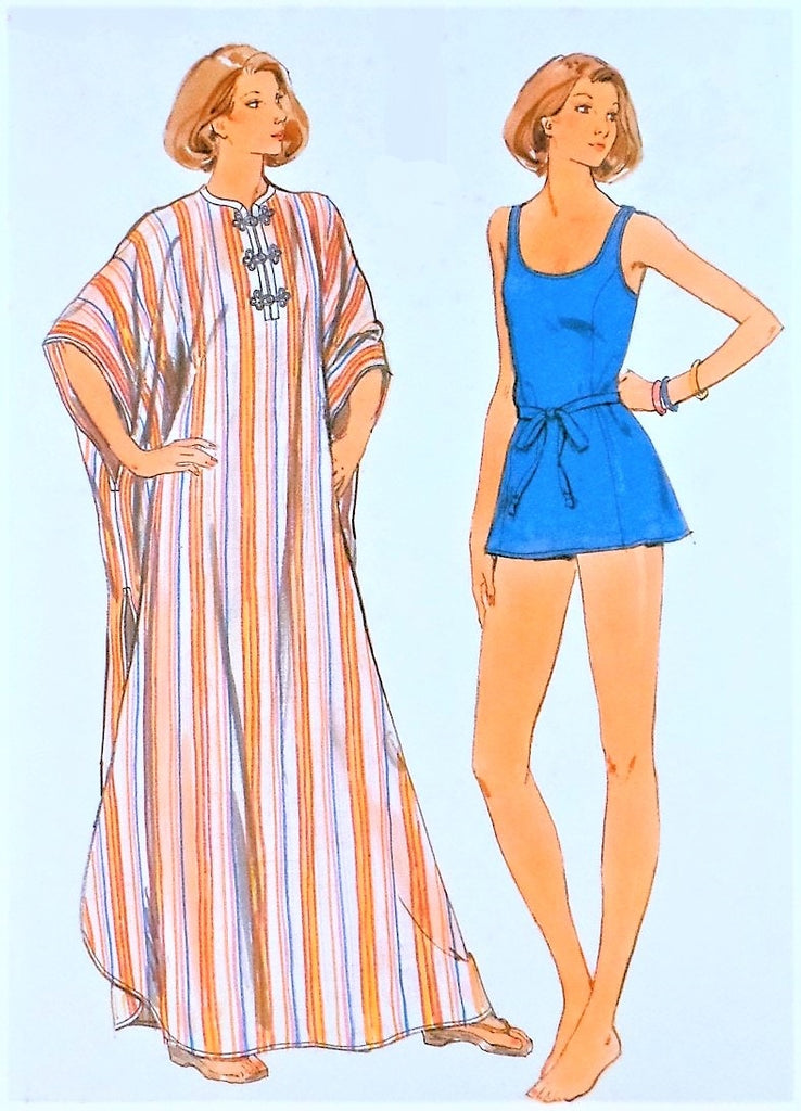 VINTAGE 70s Skirted Swimsuit and Pullover Caftan Pattern BUTTERICK 486 – A  Vintage shop