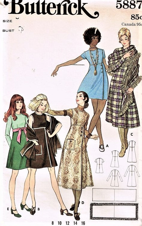 1960s Butterick 5887 Empire Waist A-line Dress Jumper Wrap Bust 32 Vin A Vintage shop 1960s Butterick 5887 Empire Waist A-line Dress Jumper Wrap Bust 32 Vin A Vintage shop