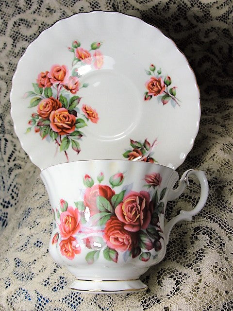STUNNING Vintage Teacup and Saucer Royal Albert English Bone China Lush Roses CENTENNIAL ROSE Vintage Cup and Saucer Tea Time Cups and Saucers Bridal Gifts House Warming Gift