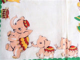 ADORABLE Vintage Hanky Childrens Handkerchief Circus Theme Elephants Kittens Seals Bear Rabbits Clown Printed Colorful Hankie Great To Frame
