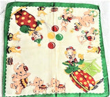 ADORABLE Vintage Hanky Childrens Handkerchief Circus Theme Elephants Kittens Seals Bear Rabbits Clown Printed Colorful Hankie Great To Frame