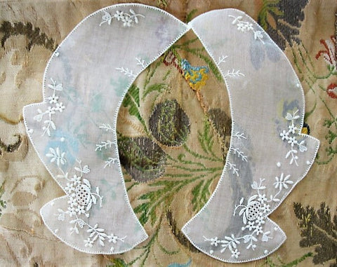 1920s FRENCH ORGANDY Fine White Work Embroidered Girls Small Collar Perfect For Doll Clothing Fine Heirloom Sewing Vintage Clothing