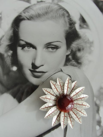 VINTAGE 1960s Enamel Metal Figural Large Flower Floral Brooch Pin Autumn Colors Collectible Costume Jewelry