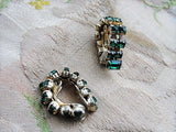 VINTAGE 50s Early 60s Emerald Green Rhinestone Earrings Interesting Design Clip On Earrings Daytime or Evening Vintage Costume Jewelry