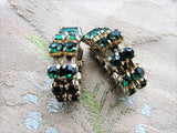 VINTAGE 50s Early 60s Emerald Green Rhinestone Earrings Interesting Design Clip On Earrings Daytime or Evening Vintage Costume Jewelry