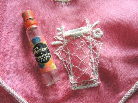 RARE Vintage Novelty Hanky Mini PERFUME Glass Bottle FLORIENT Colgate 1920s Flapper Hankie Handkerchief Vintage Hankies Perfume Collector