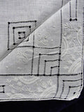 VINTAGE Wedding Handkerchief Art Deco Drawn Thread and Applique Beautiful Bridal Hankie Stunning Madeira  Linen Hand Rolled Edge Hanky