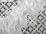 GORGEOUS Antique Victorian Fancy Small Tablecloth Table Topper Amazing Drawnthread  Work Raised WhiteWork Embroidery Fine Antique Linens