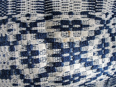 ANTIQUE Woven Coverlet Blue Cream Outstanding Condition French Country Decor,Log Cabin, Farm House Americana Decor Hand Made Antique Textile Decorative