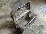 GORGEOUS Filigree Antique Silver Small Dome Top Casket Miniature Hinged Box Vanity Dresser Decorative Boudoir Collectible